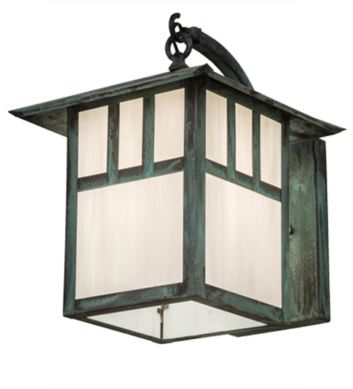 Meyda Lighting Seneca 12" Verdigris Double Bar Mission Curved Arm Wall Sconce With White Shade Glass