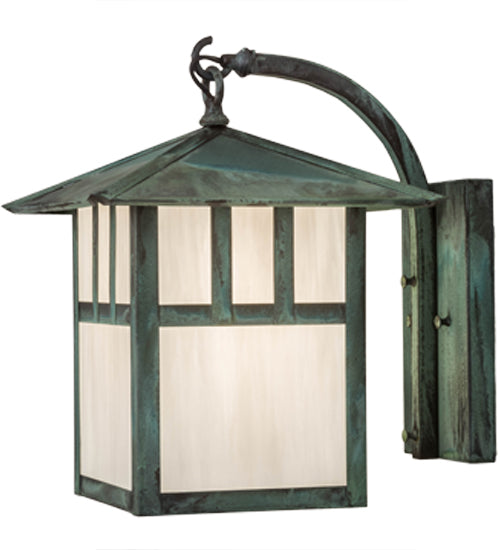 Meyda Lighting Seneca 12" Verdigris Double Bar Mission Curved Arm Wall Sconce With White Shade Glass