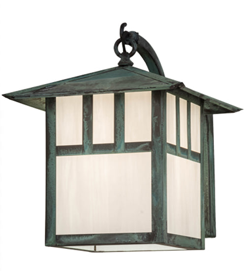 Meyda Lighting Seneca 12" Verdigris Double Bar Mission Curved Arm Wall Sconce With White Shade Glass