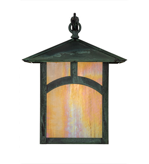 Meyda Lighting Seneca 12" Verdigris Hill Top Wall Sconce With Beige Iridescent Art Shade Glass