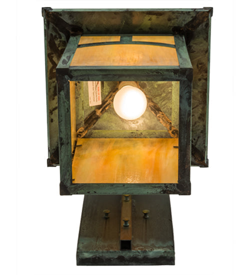 Meyda Lighting Seneca 12" Verdigris Hill Top Wall Sconce With Beige Iridescent Art Shade Glass