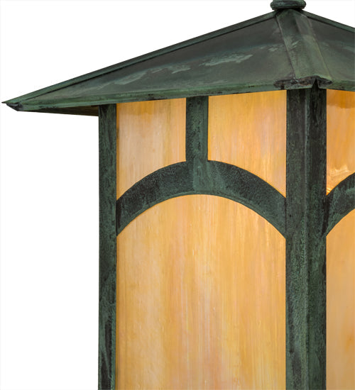 Meyda Lighting Seneca 12" Verdigris Hill Top Wall Sconce With Beige Iridescent Art Shade Glass