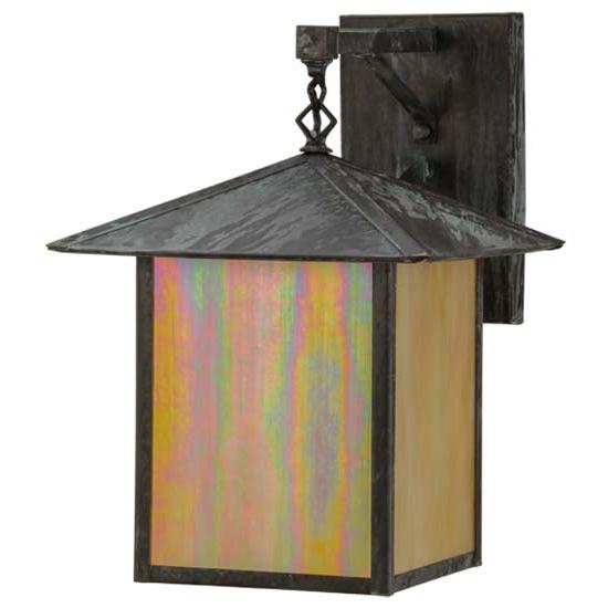 Meyda Lighting Seneca 12" Verdigris Straight Arm Wall Sconce With Beige Iridescent Shade Glass