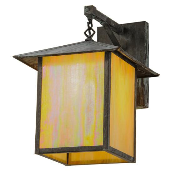 Meyda Lighting Seneca 12" Verdigris Straight Arm Wall Sconce With Beige Iridescent Shade Glass