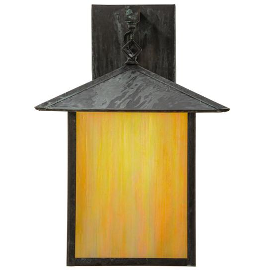 Meyda Lighting Seneca 12" Verdigris Straight Arm Wall Sconce With Beige Iridescent Shade Glass