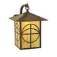 Meyda Lighting Seneca 12" Vintage Copper Circle Cross Curved Arm Wall Sconce With Beige Iridescent Shade Glass