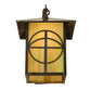 Meyda Lighting Seneca 12" Vintage Copper Circle Cross Curved Arm Wall Sconce With Beige Iridescent Shade Glass