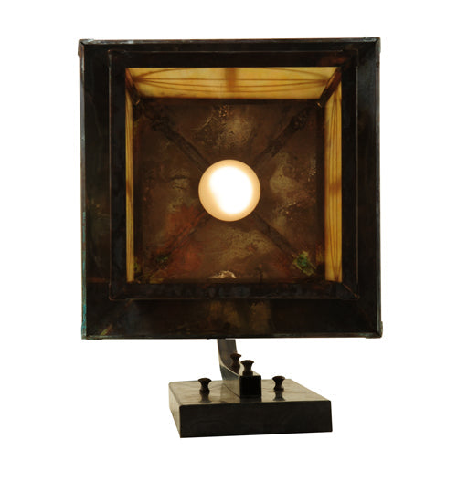 Meyda Lighting Seneca 12" Vintage Copper Circle Cross Curved Arm Wall Sconce With Beige Iridescent Shade Glass