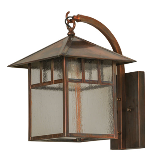 Meyda Lighting Seneca 12" Vintage Copper Double Bar Mission Curved Arm Hanging Wall Sconce With Clear Seeded Shade Glass