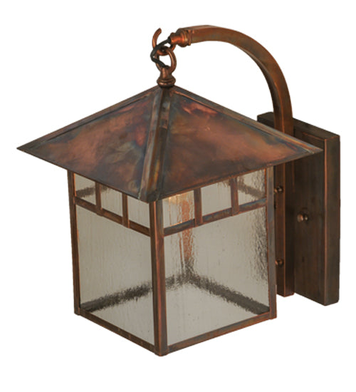 Meyda Lighting Seneca 12" Vintage Copper Double Bar Mission Curved Arm Hanging Wall Sconce With Clear Seeded Shade Glass