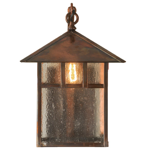 Meyda Lighting Seneca 12" Vintage Copper Double Bar Mission Curved Arm Hanging Wall Sconce With Clear Seeded Shade Glass