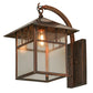 Meyda Lighting Seneca 12" Vintage Copper Double Bar Mission Curved Arm Hanging Wall Sconce With Clear Seeded Shade Glass