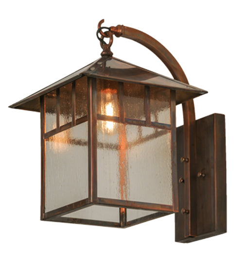 Meyda Lighting Seneca 12" Vintage Copper Double Bar Mission Curved Arm Hanging Wall Sconce With Clear Seeded Shade Glass