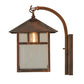 Meyda Lighting Seneca 12" Vintage Copper Double Bar Mission Curved Arm Hanging Wall Sconce With Clear Seeded Shade Glass