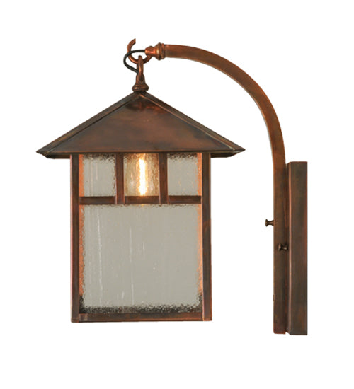 Meyda Lighting Seneca 12" Vintage Copper Double Bar Mission Curved Arm Hanging Wall Sconce With Clear Seeded Shade Glass