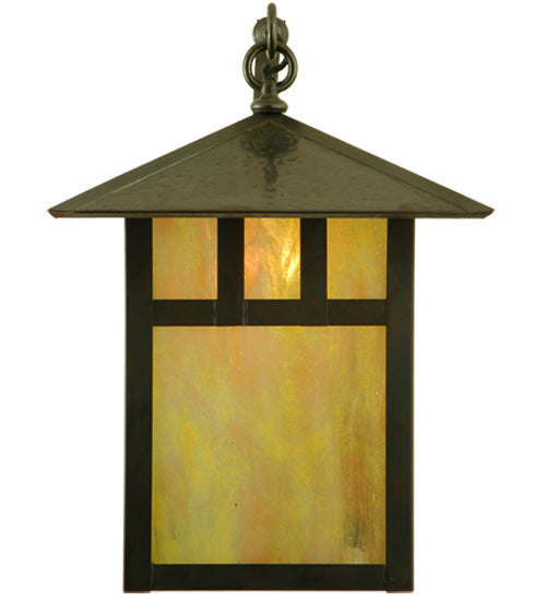 Meyda Lighting Seneca 12" Vintage Copper Double Bar Mission Curved Arm Wall Sconce With Beige Iridescent Shade Glass