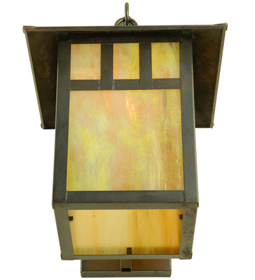 Meyda Lighting Seneca 12" Vintage Copper Double Bar Mission Curved Arm Wall Sconce With Beige Iridescent Shade Glass