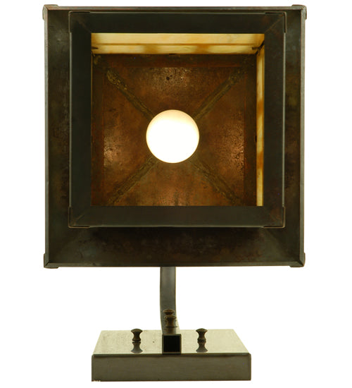 Meyda Lighting Seneca 12" Vintage Copper Double Bar Mission Curved Arm Wall Sconce With Beige Iridescent Shade Glass