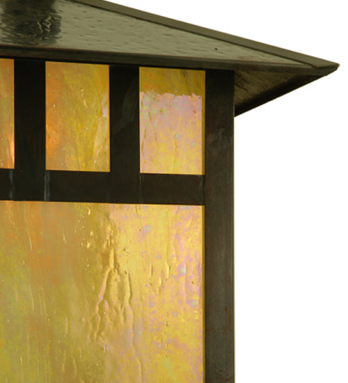Meyda Lighting Seneca 12" Vintage Copper Double Bar Mission Curved Arm Wall Sconce With Beige Iridescent Shade Glass