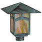 Meyda Lighting Seneca 12"Sq Verdigris Hill Top Outdoor Post Mount LightWith Beige Iridescent Shade Glass