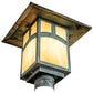 Meyda Lighting Seneca 12"Sq Verdigris Hill Top Outdoor Post Mount LightWith Beige Iridescent Shade Glass