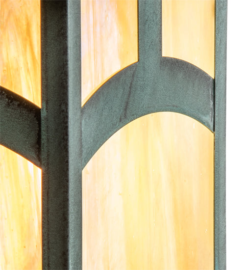Meyda Lighting Seneca 12"Sq Verdigris Hill Top Outdoor Post Mount LightWith Beige Iridescent Shade Glass
