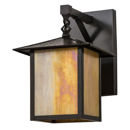 Meyda Lighting Seneca 13" Brown Hanging Wall Sconce With Beige Shade Glass