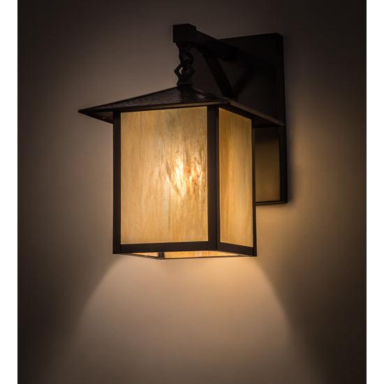 Meyda Lighting Seneca 13" Brown Hanging Wall Sconce With Beige Shade Glass