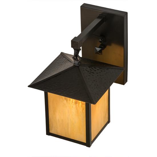 Meyda Lighting Seneca 13" Brown Hanging Wall Sconce With Beige Shade Glass