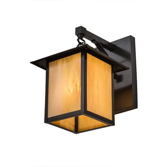 Meyda Lighting Seneca 13" Brown Hanging Wall Sconce With Beige Shade Glass