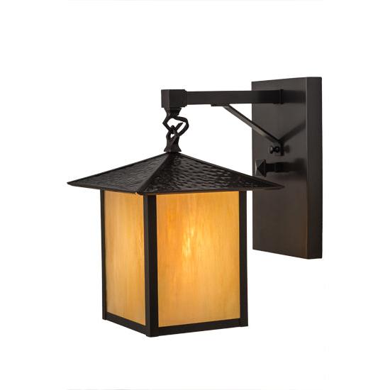 Meyda Lighting Seneca 13" Brown Hanging Wall Sconce With Beige Shade Glass