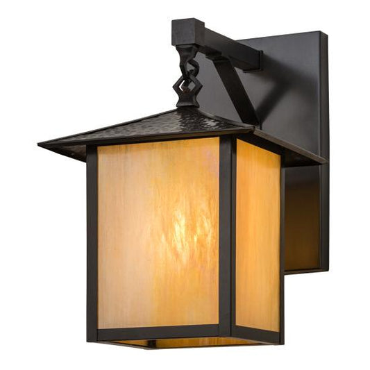 Meyda Lighting Seneca 13" Brown Hanging Wall Sconce With Beige Shade Glass