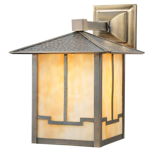 Meyda Lighting Seneca 13" Craftsman Brown Valley View Wall Sconce With Beige Shade Glass