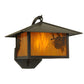 Meyda Lighting Seneca 13" Craftsman Brown Winter Pine Curved Arm Wall Sconce With Honey Amber Art Shade Glass