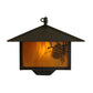 Meyda Lighting Seneca 13" Craftsman Brown Winter Pine Curved Arm Wall Sconce With Honey Amber Art Shade Glass