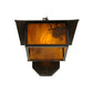Meyda Lighting Seneca 13" Craftsman Brown Winter Pine Curved Arm Wall Sconce With Honey Amber Art Shade Glass