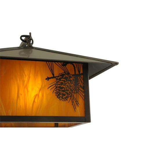Meyda Lighting Seneca 13" Craftsman Brown Winter Pine Curved Arm Wall Sconce With Honey Amber Art Shade Glass