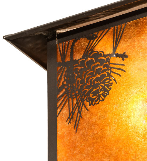 Meyda Lighting Seneca 13" Craftsman Brown Winter Pine Pendant Light With Amber Mica Shade Glass