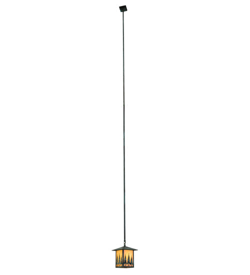 Meyda Lighting Seneca 13" Craftsman Verdigris Tall Pines Pendant Light With Beige Iridescent Shade Glass