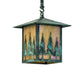 Meyda Lighting Seneca 13" Craftsman Verdigris Tall Pines Pendant Light With Beige Iridescent Shade Glass