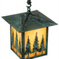 Meyda Lighting Seneca 13" Craftsman Verdigris Tall Pines Pendant Light With Beige Iridescent Shade Glass