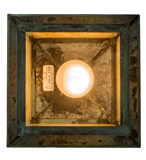 Meyda Lighting Seneca 13" Craftsman Verdigris Tall Pines Pendant Light With Beige Iridescent Shade Glass