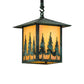 Meyda Lighting Seneca 13" Craftsman Verdigris Tall Pines Pendant Light With Beige Iridescent Shade Glass