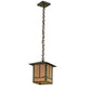 Meyda Lighting Seneca 13" Craftsman Verdigris Valley View Pendant Light With Beige Iridescent Shade Glass