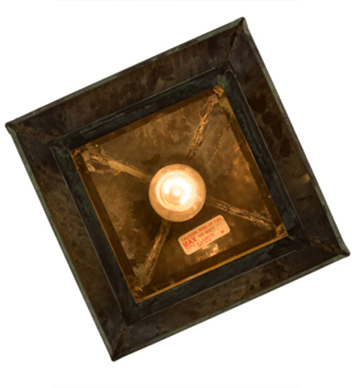 Meyda Lighting Seneca 13" Craftsman Verdigris Valley View Pendant Light With Beige Iridescent Shade Glass