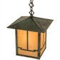 Meyda Lighting Seneca 13" Craftsman Verdigris Valley View Pendant Light With Beige Iridescent Shade Glass