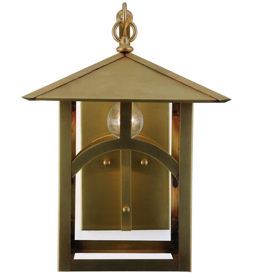 Meyda Lighting Seneca 13" Natural Brass Curved Arm Wall Sconce With Clear Shade Glass