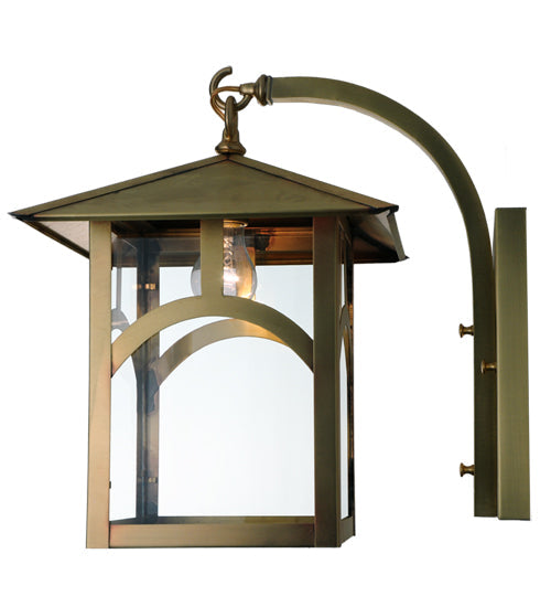 Meyda Lighting Seneca 13" Natural Brass Curved Arm Wall Sconce With Clear Shade Glass