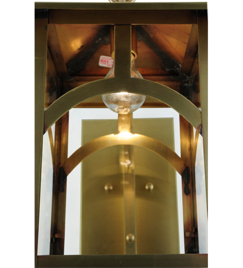 Meyda Lighting Seneca 13" Natural Brass Curved Arm Wall Sconce With Clear Shade Glass