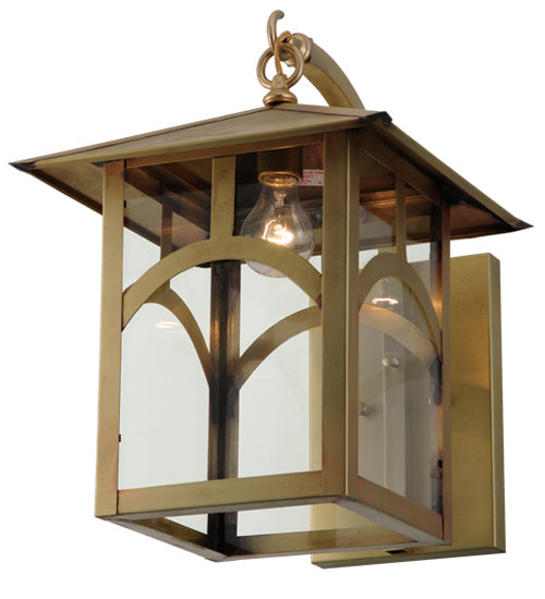 Meyda Lighting Seneca 13" Natural Brass Curved Arm Wall Sconce With Clear Shade Glass